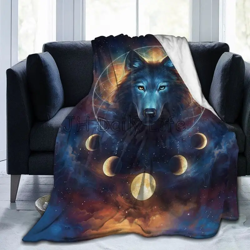Galaxy Home Textiles - 멋진 늑대 은하 달 프린트 담요