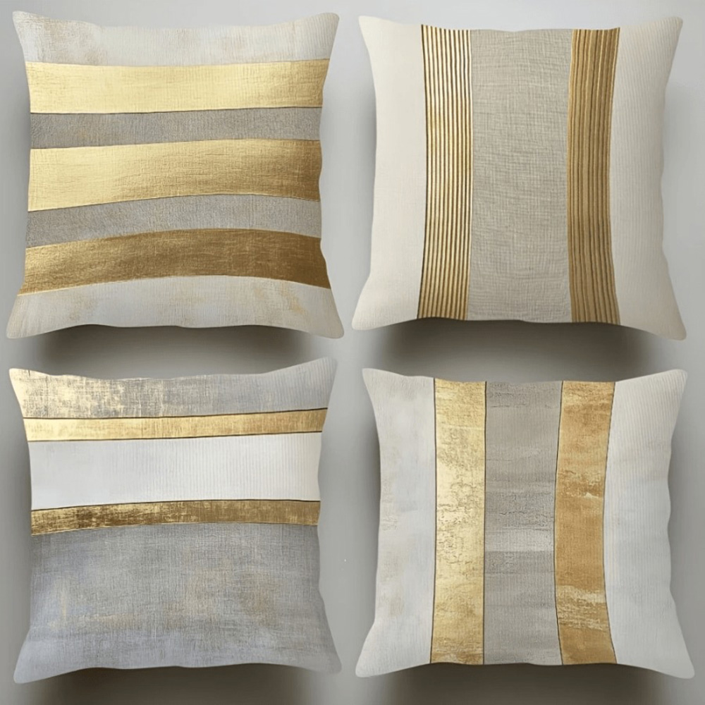 Luxury Home Textiles Usa - 화려한 골드와 중성적인 줄무늬 베개 커버,