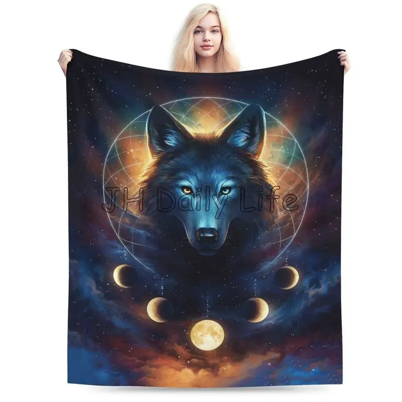 멋진 늑대 은하 달 프린트 담요 부드럽고 따뜻한 플리스 - Galaxy Home Textiles 리뷰 및 가격