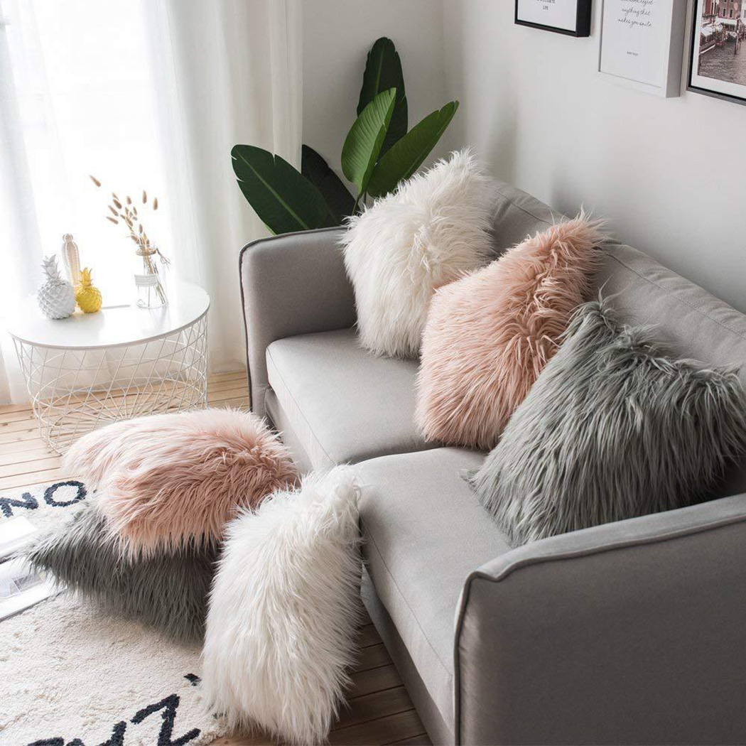 부드러운 긴 모피 푹신한 소파 베개 커버 플러시 스퀘어 - Luxury Home Textiles Usa 리뷰 및 가격