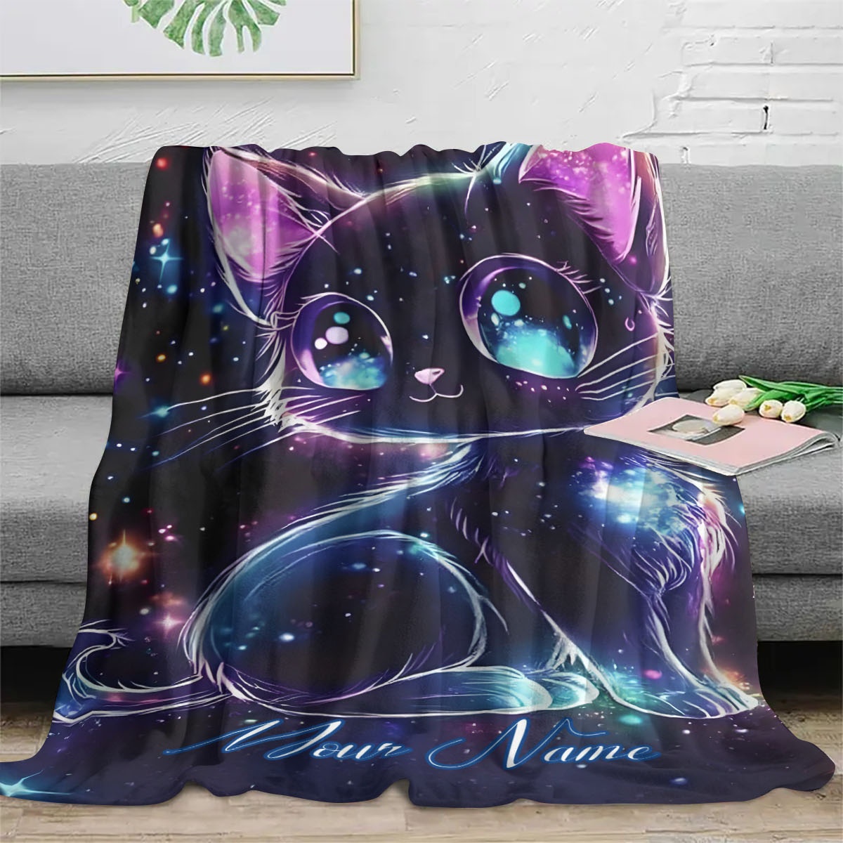 맞춤형 이름 은하 고양이 패턴 담요, 우주 고양이 일러 - Galaxy Home Textiles 리뷰 및 가격