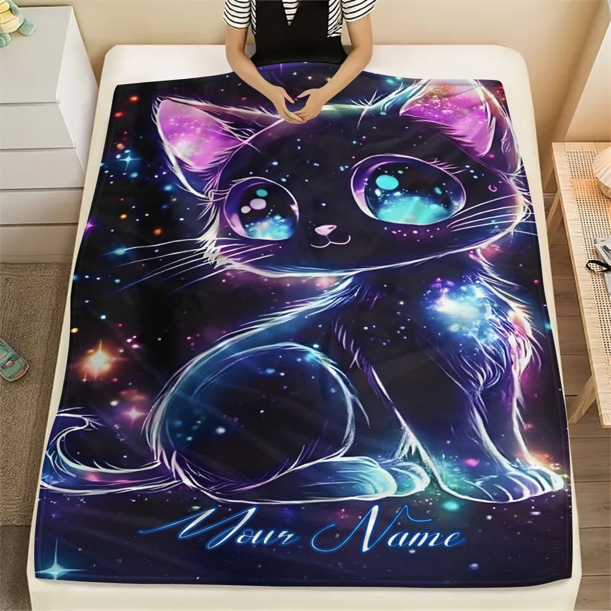 맞춤형 이름 은하 고양이 패턴 담요, 우주 고양이 일러 - Galaxy Home Textiles 리뷰 및 가격