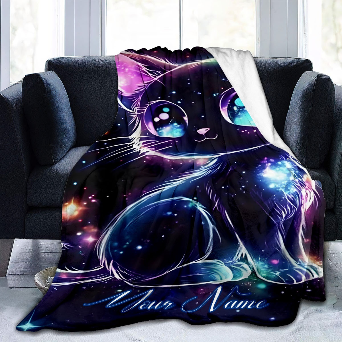 맞춤형 이름 은하 고양이 패턴 담요, 우주 고양이 일러 - Galaxy Home Textiles 리뷰 및 가격