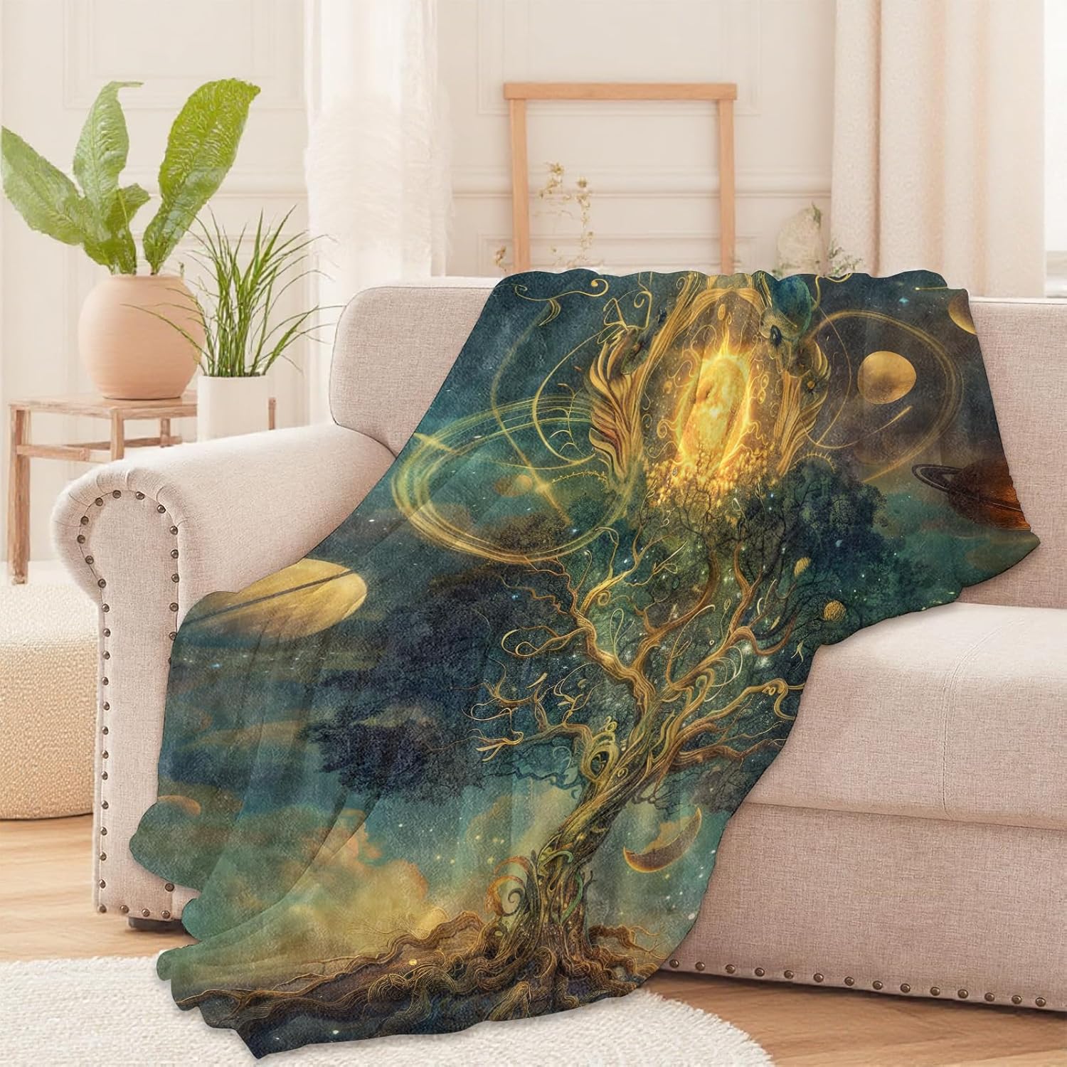 우주 나무 담요 은하계 천체 디자인 신비로운 숲 패턴  - Galaxy Home Textiles 리뷰 및 가격