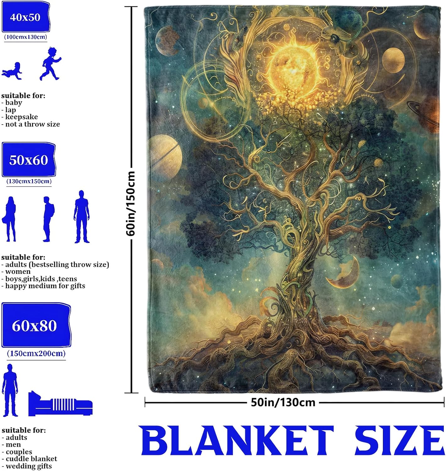 우주 나무 담요 은하계 천체 디자인 신비로운 숲 패턴  - Galaxy Home Textiles 리뷰 및 가격