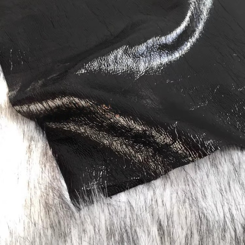 순수 블랙 텍스처 PU 가죽 광택 가죽 코트 디자이너  - Home Textiles Wholesale 리뷰 및 가격