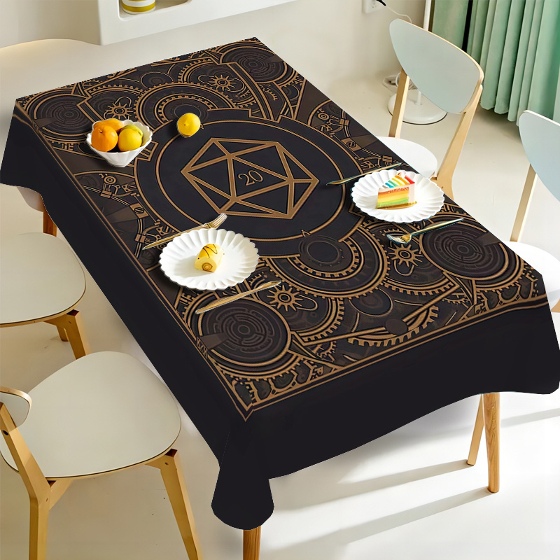 스팀펑크 블랙 골든 기어 패턴 테이블보 - 식당, 파티 - Textiles For Home 리뷰 및 가격