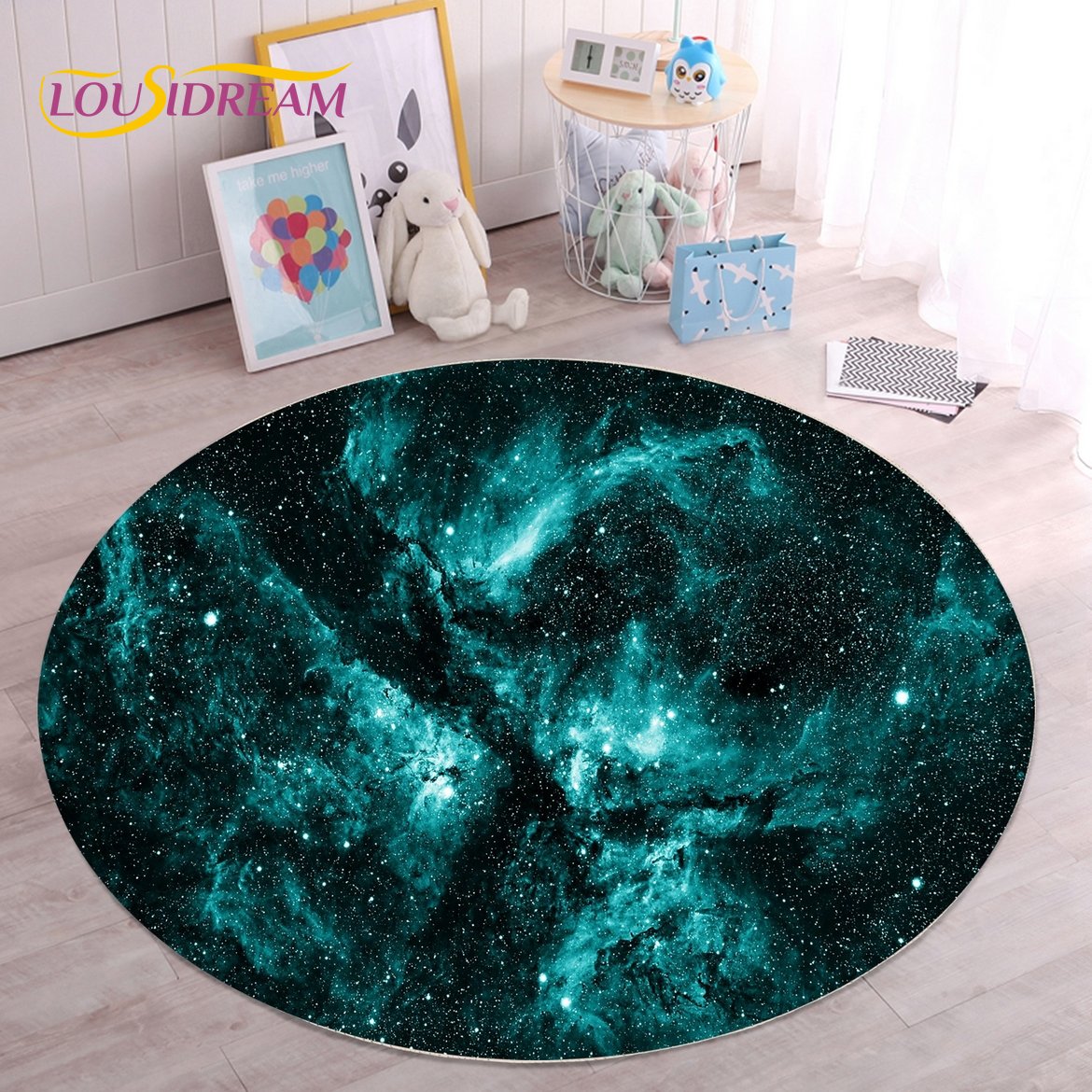 크리스탈 벨벳 갤럭시 원형 러그, HD 우주 별 프린트 - Galaxy Home Textiles 리뷰 및 가격