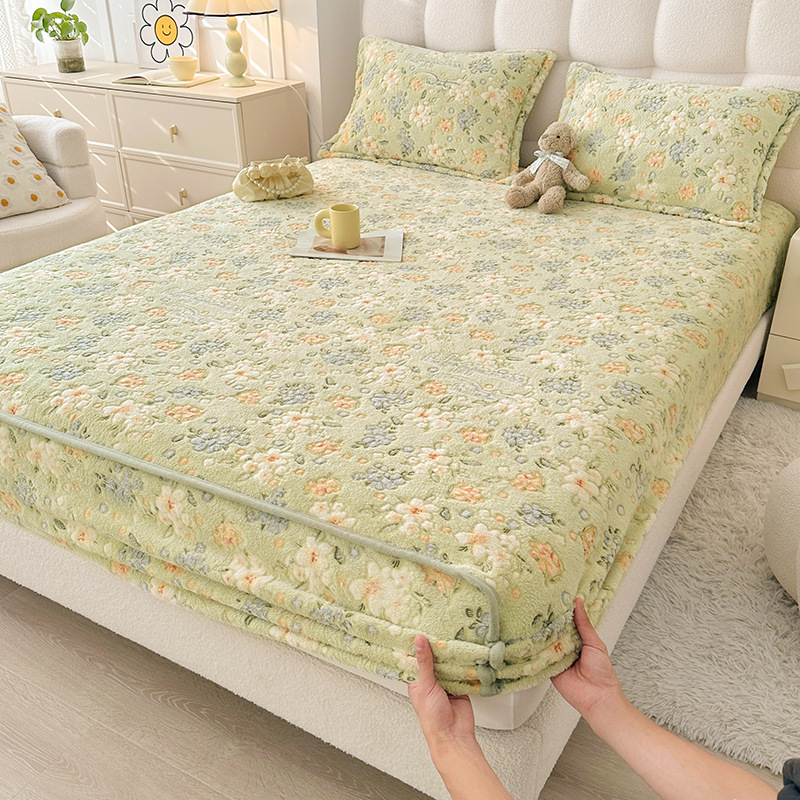 가을 겨울 플러시 피티드 시트 세트 논슬립 밀크 벨벳  - Home Textiles Bedding 리뷰 및 가격