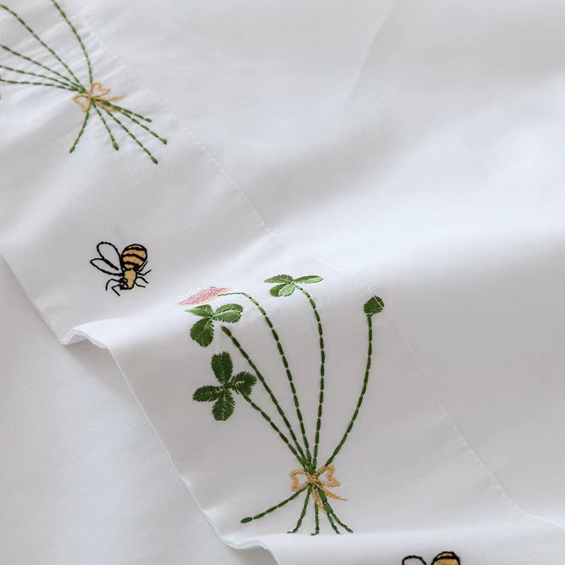 순수한 흰색 침구 시트 꽃 자수 플랫 시트 100% 코 - Luxury Home Textiles Usa 리뷰 및 가격