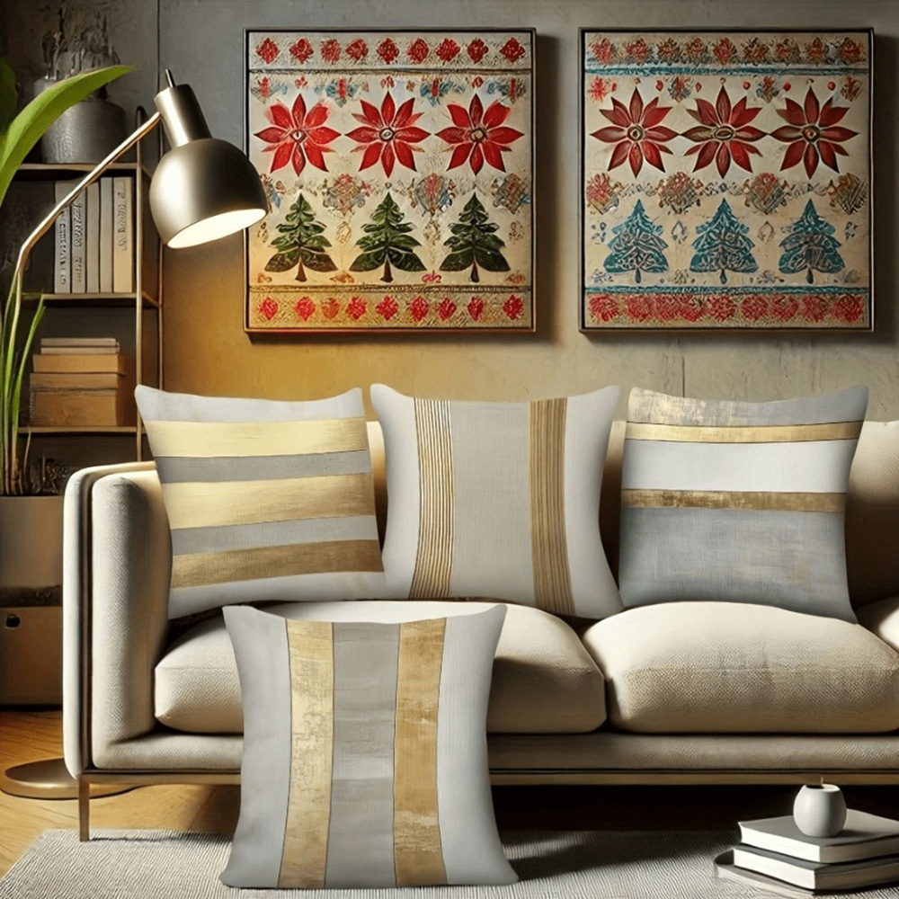 화려한 골드와 중성적인 줄무늬 베개 커버, 고급스러운  - Luxury Home Textiles Usa 리뷰 및 가격