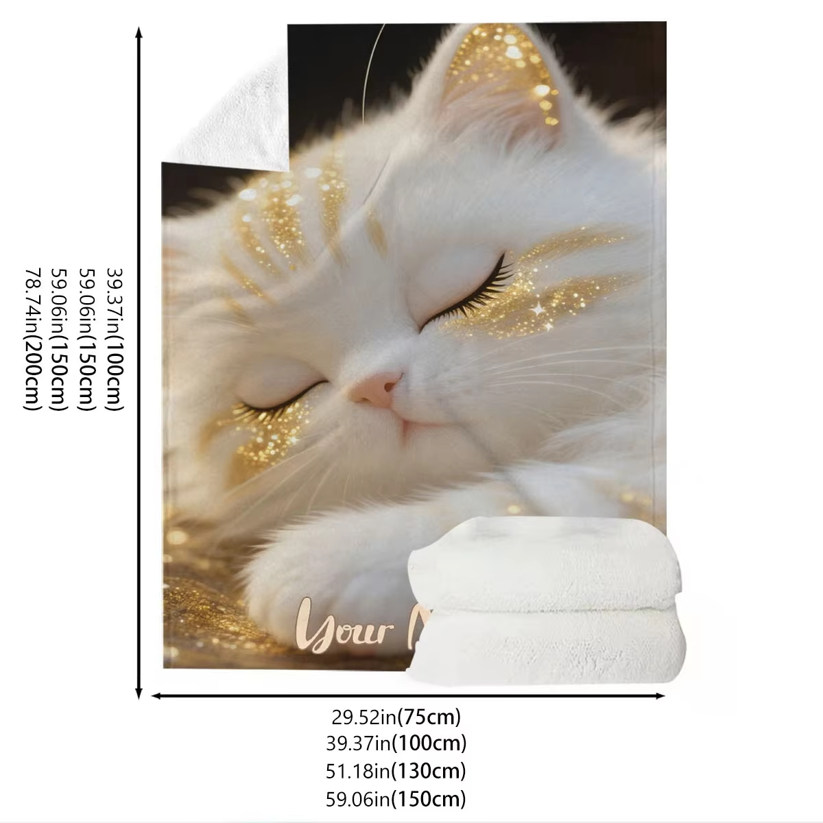 맞춤 이름이 새겨진 몽환적인 고양이 패턴 담요, 황금빛 - Home Textiles Images 리뷰 및 가격
