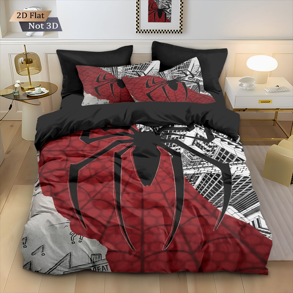 3pcs 블랙 스파이더 대조적인 인쇄 이불 세트, 멀티 - Home Textiles Bedding 리뷰 및 가격