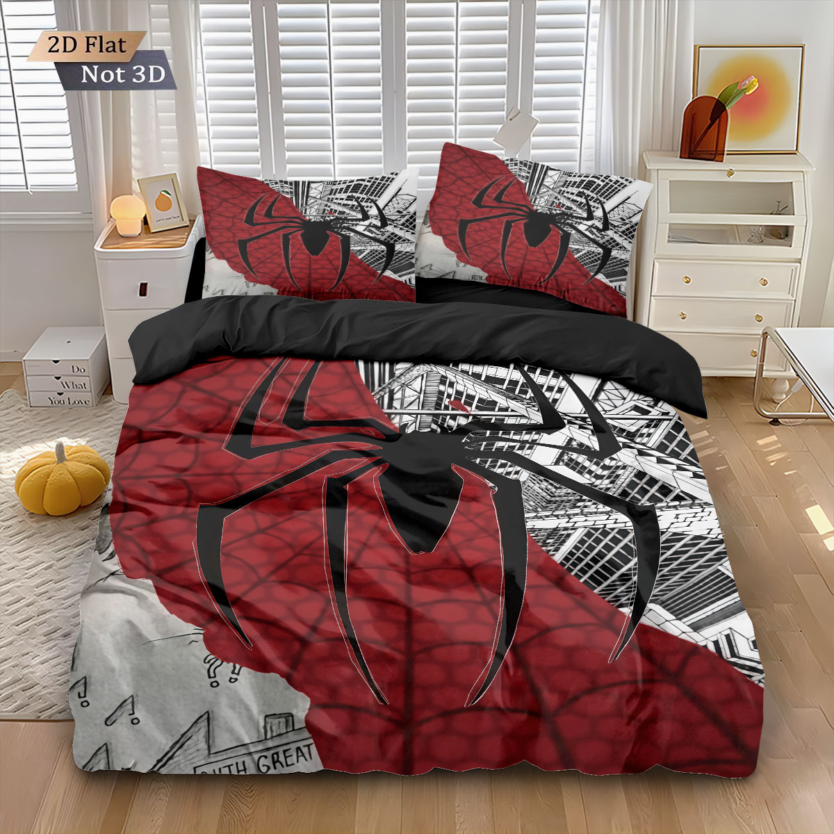 3pcs 블랙 스파이더 대조적인 인쇄 이불 세트, 멀티 - Home Textiles Bedding 리뷰 및 가격