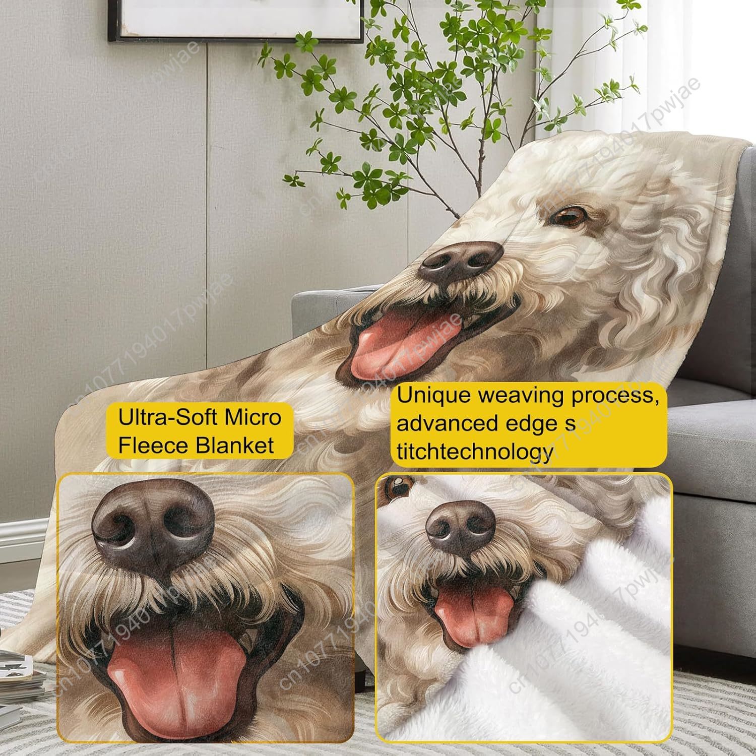 즐거운 푸들 초상화 담요 현실적인 강아지 디자인 부드러 - Home Textiles Designer 리뷰 및 가격