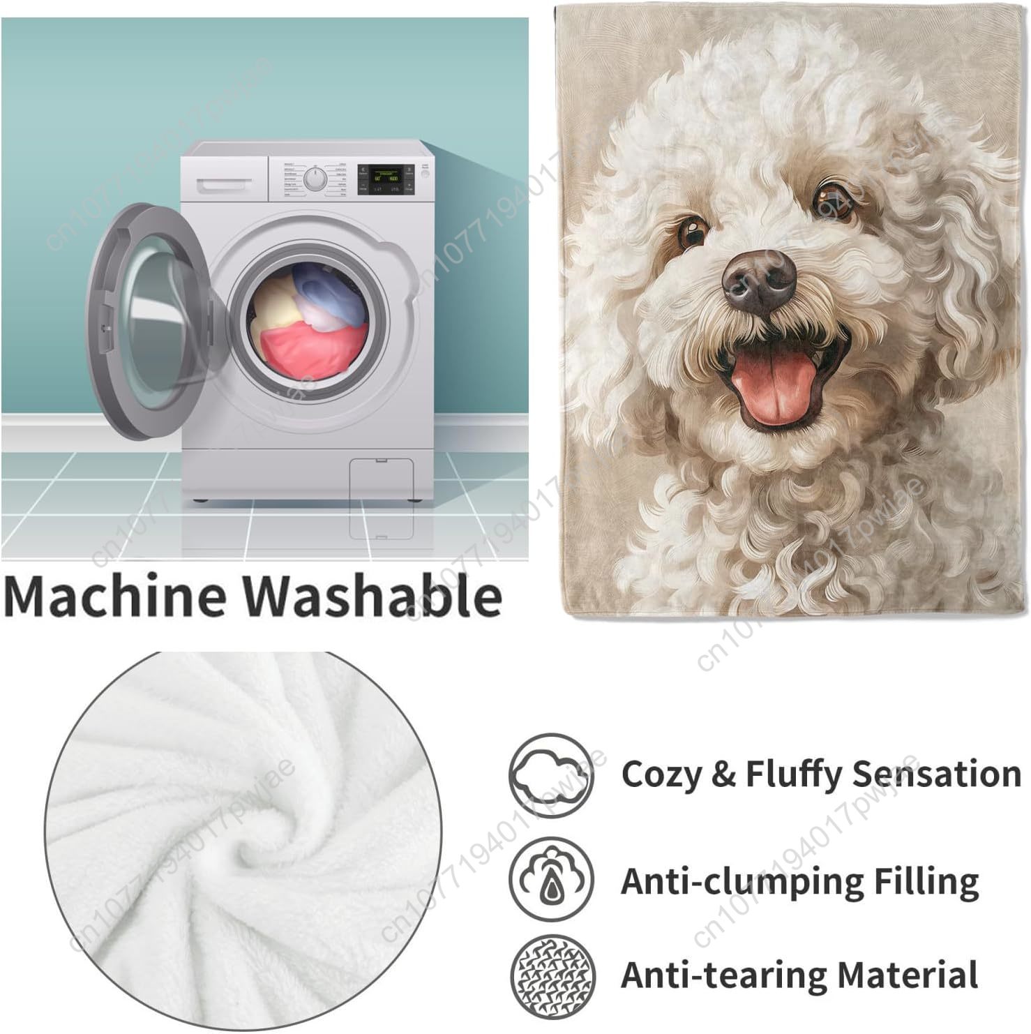 즐거운 푸들 초상화 담요 현실적인 강아지 디자인 부드러 - Home Textiles Designer 리뷰 및 가격